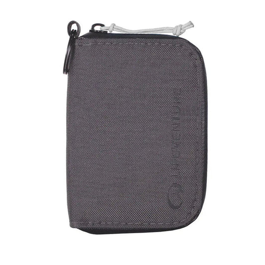 Front detail of a Lifeventure coin wallet in grey colour