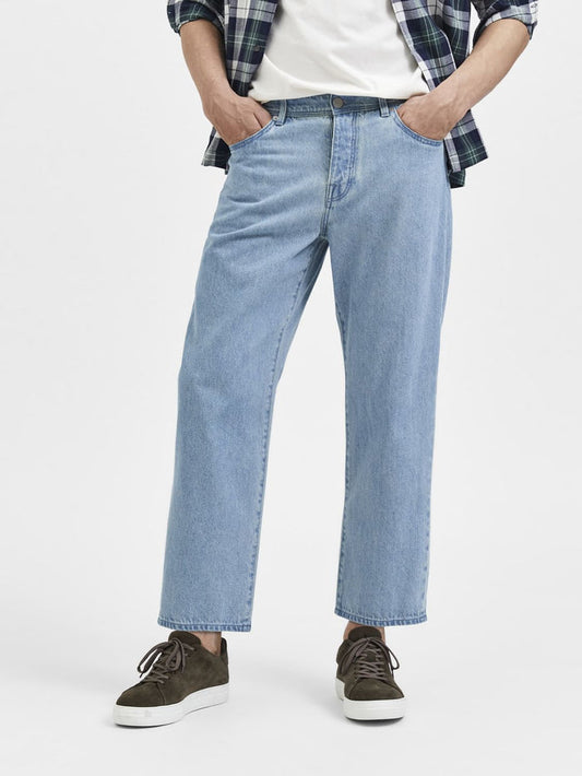 Light Blue Mid Rise Relaxed Jeans