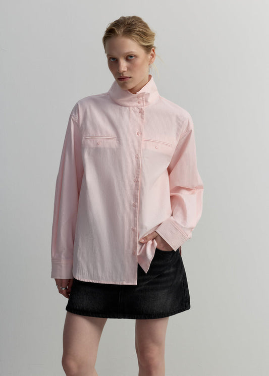 LIGHT PINK HIGH-NECK BLOUSE