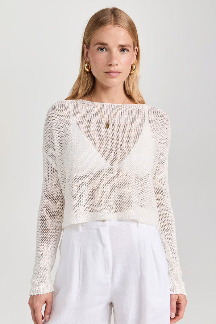 Linen Open Knit Bateau Sweater - White