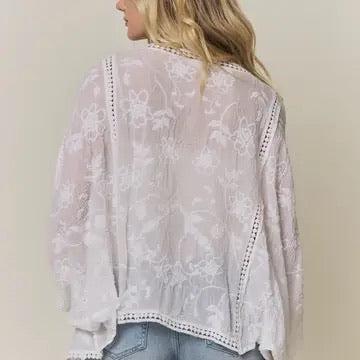 Liz Embroidered Kimono Cardigan in White