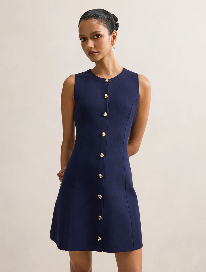 Lucienne Petite Fit And Flare Knit Mini Dress Navy Forever New