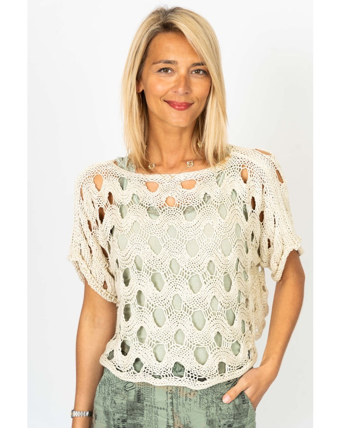 Maeve one size italian sweater shown on a model