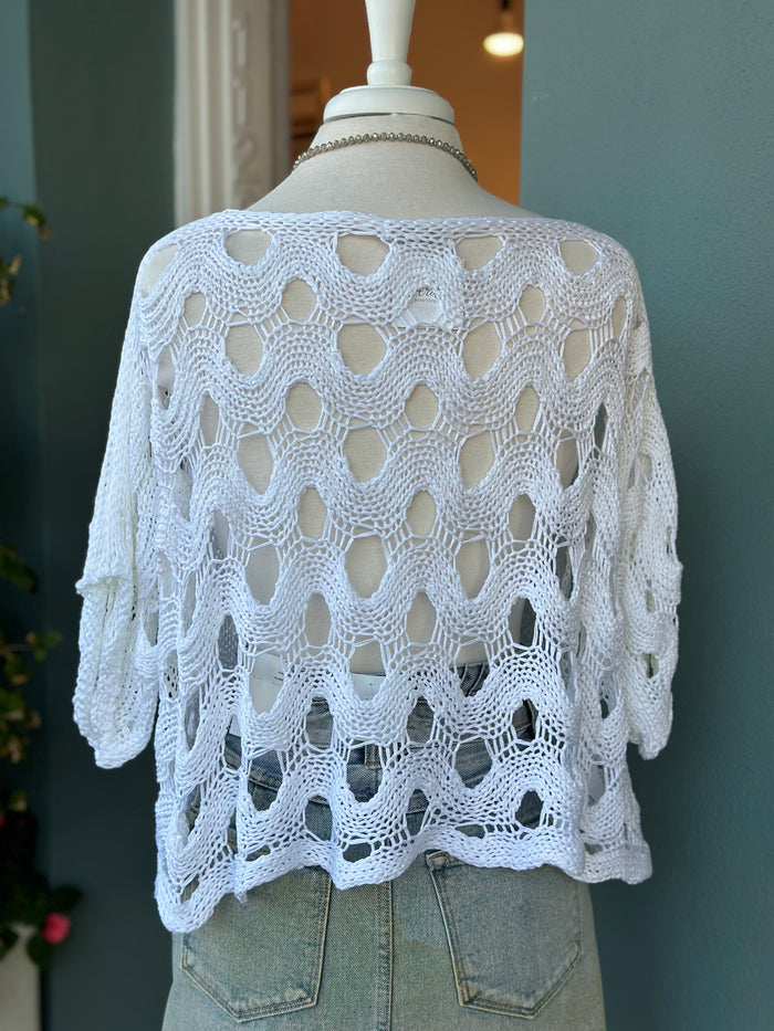 Maeve Open Knit Wave Sweater in White