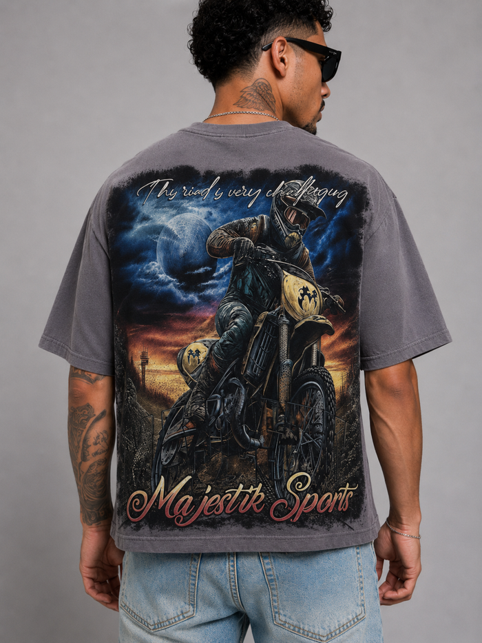 Majestik Off Road Racing Champions cropped grey T-shirt featuring bold racing graphic and casual fit.