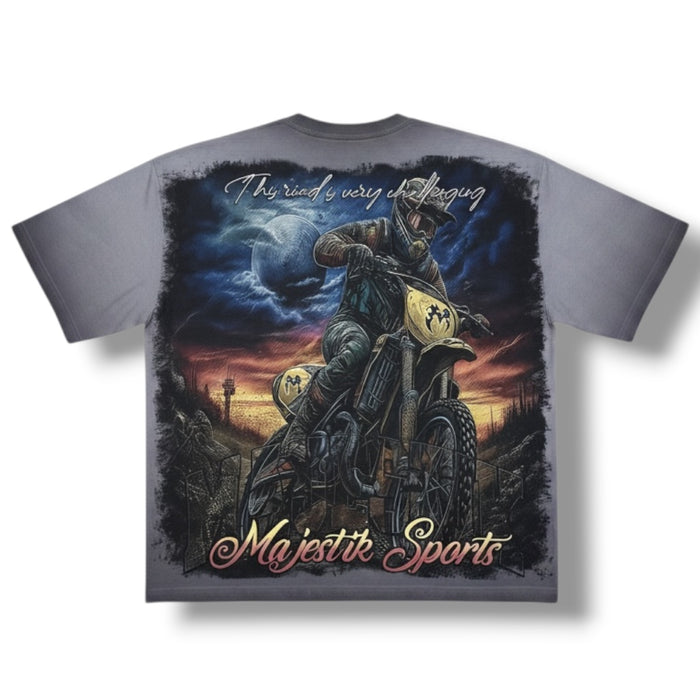 Grey Majestik Off Road Racing Champions cropped T-shirt featuring bold racing graphics and a comfortable fit.