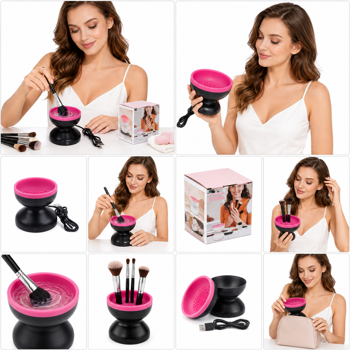 Compact electric makeup brush cleaner for home vanity and travel use
