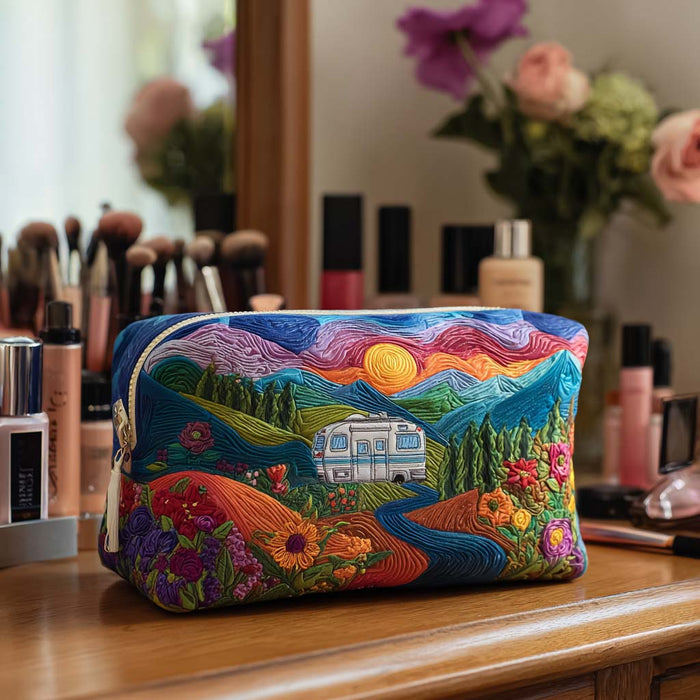 Makeuptaske "Blomstereng i Blå"