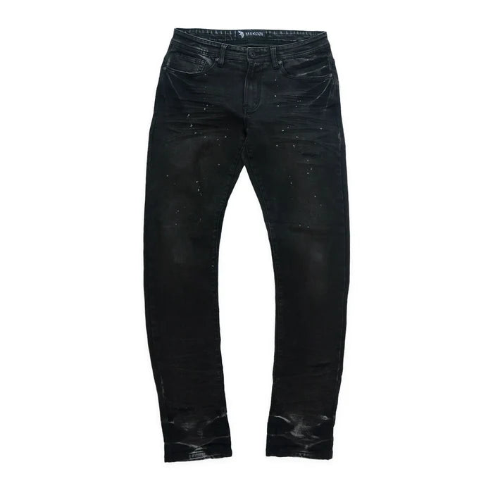 Makobi Avenida Grease Jeans in jet black denim, slim fit style with classic five-pocket design and sturdy stitching.