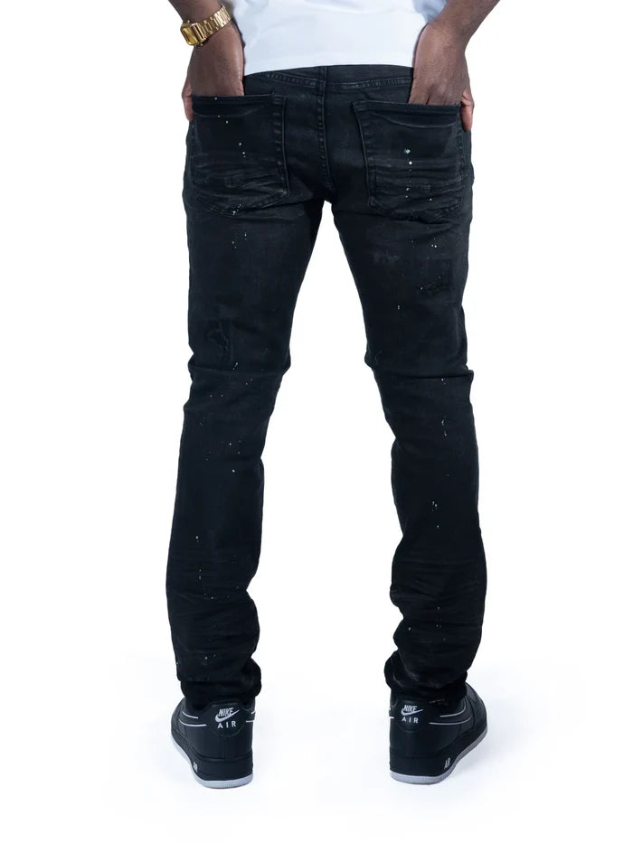 Makobi Avenida Grease jet black denim jeans with slim fit design, featuring classic five-pocket styling and durable stitching.