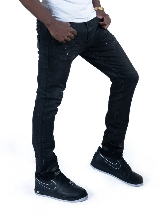 Makobi Avenida Grease jeans in jet black denim, slim fit style with classic five-pocket design and brand logo details.