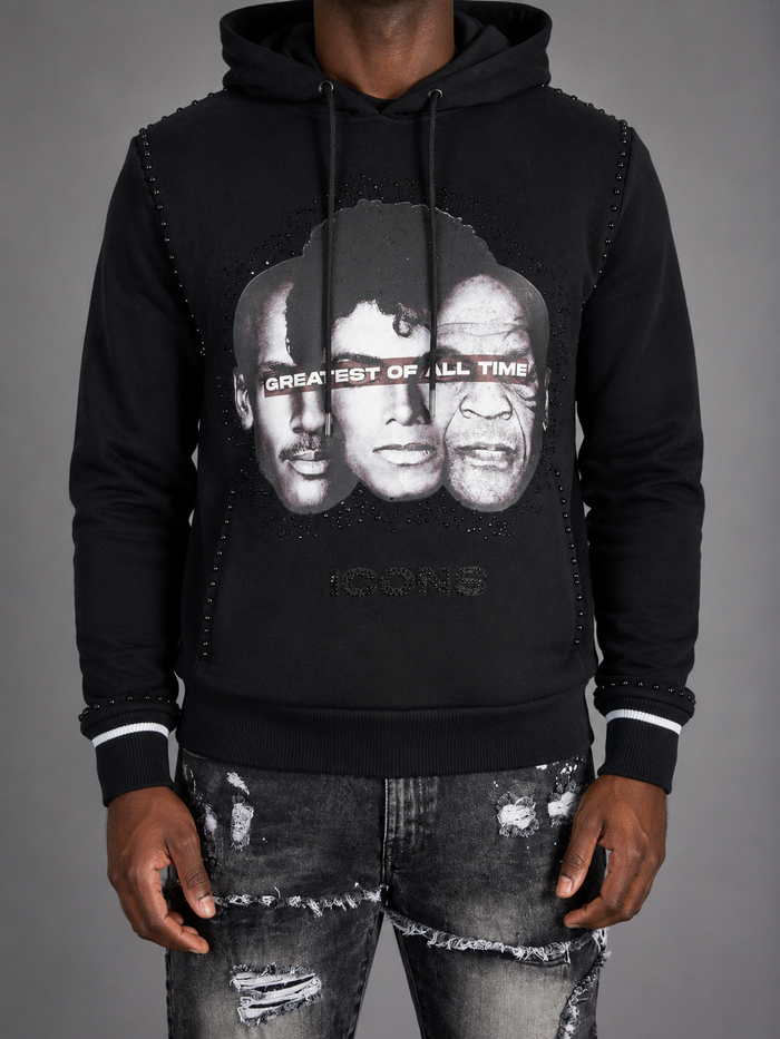 Black Makobi 'Icon' hoodie made of soft fabric, featuring a front pocket and hood, designed for comfortable casual wear.