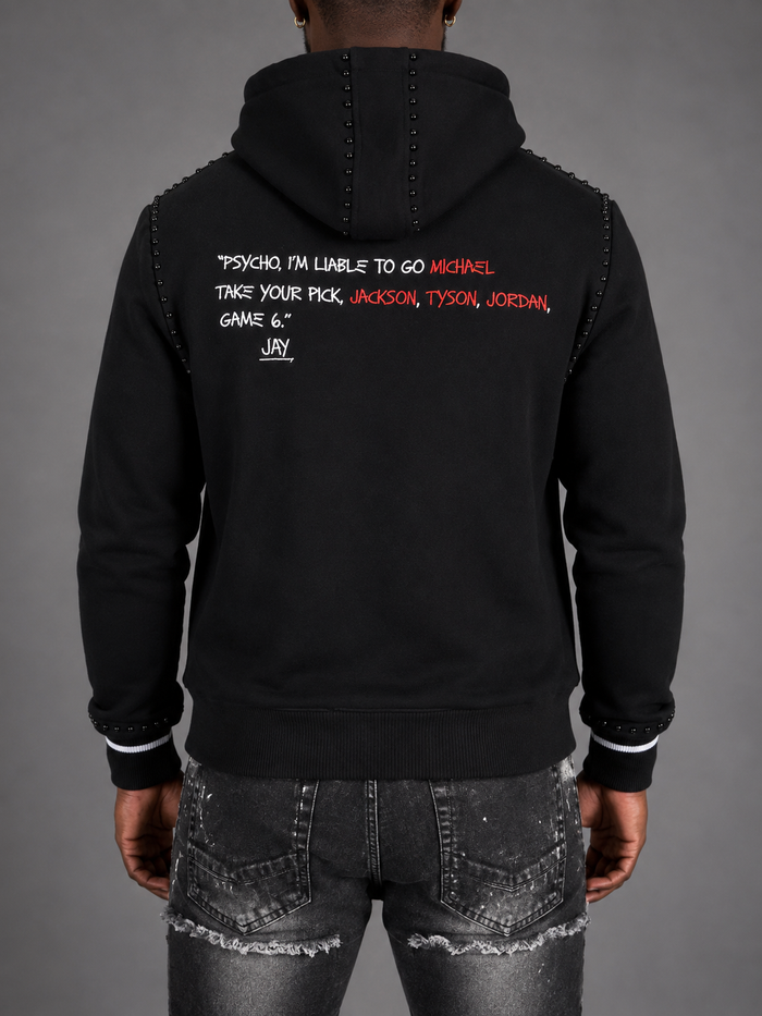 Makobi 'Icon' hoodie in black, casual men's hoodie with front pocket and drawstring hood, comfortable and stylish.