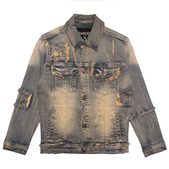 Makobi Kids Bergamo denim jacket for kids in dirt wash with classic blue denim look and button-front design.