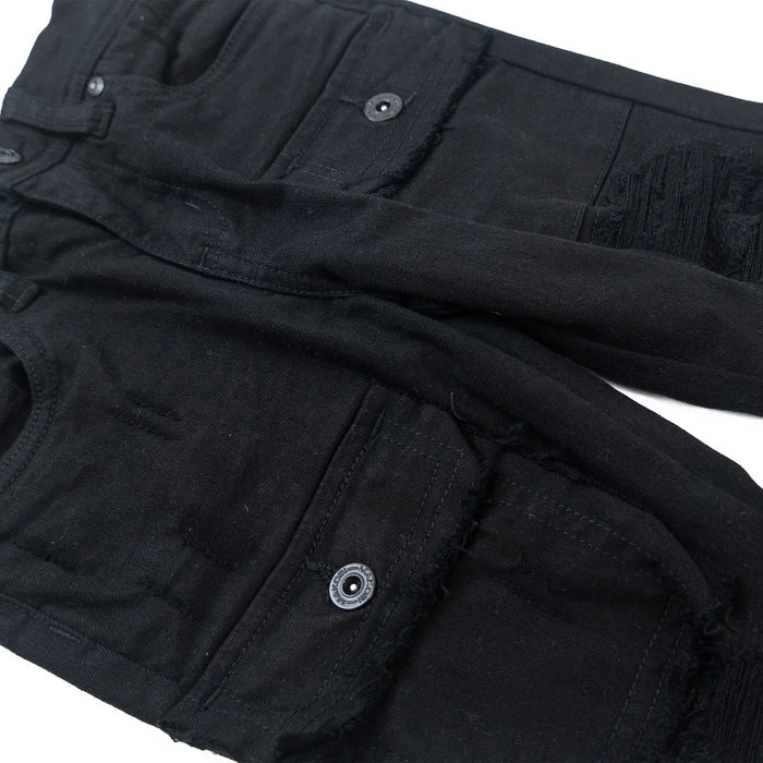 Makobi Kids Cesare stacked black denim jeans for kids, featuring a stylish layered design and comfortable fit.
