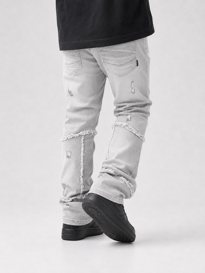 Makobi Kids Giannos stacked denim jeans for kids in gray with a stylish, layered design and comfortable fit.