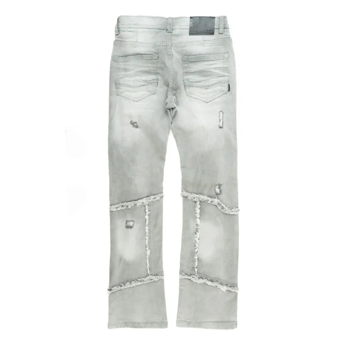 Makobi Kids Giannos stacked denim jeans for kids in gray, casual and comfortable denim pants with a trendy design.