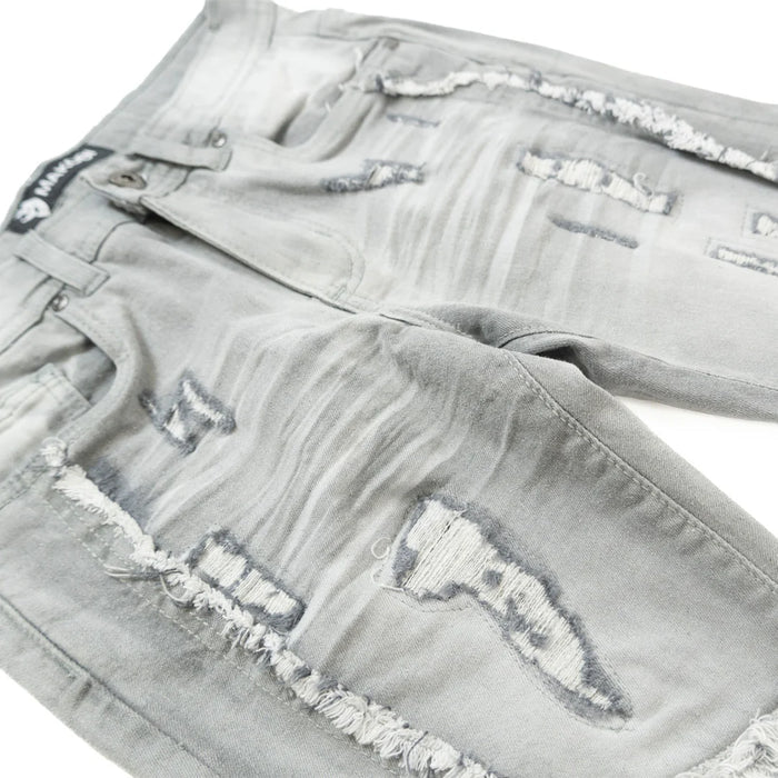 Makobi Kids Giannos stacked denim jeans for kids in gray, featuring a stylish, comfortable denim design.