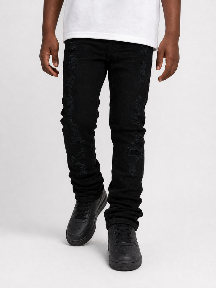 Makobi Kids Jacob stacked black denim jeans for kids, featuring a stylish, layered design and classic denim texture.