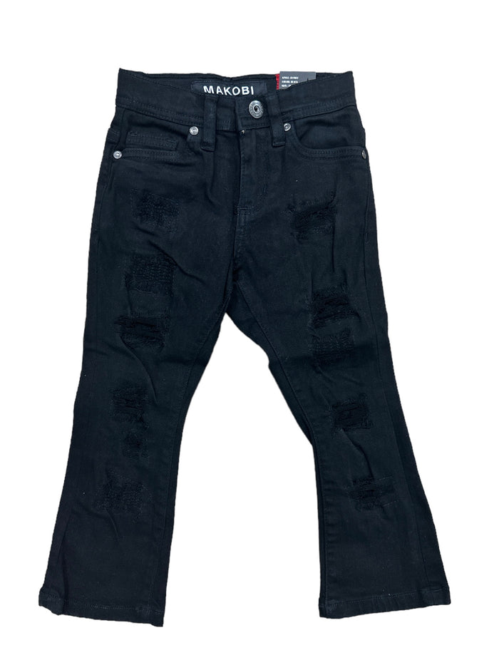 Makobi Kids Montego Jeans Stack Denim in black, kids' denim pants with a stylish design and comfortable fit.