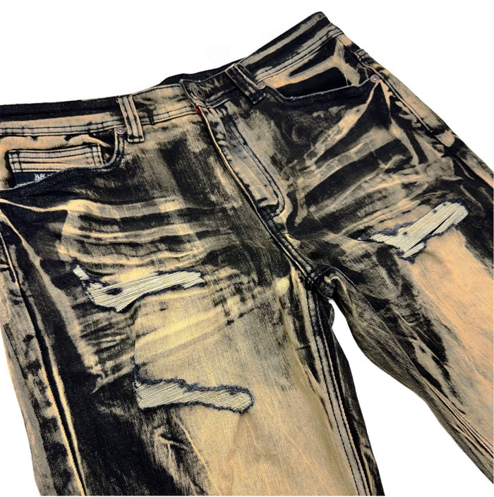 Makobi Sergio straight fit denim jeans in brown wash with classic five-pocket design and visible stitching.