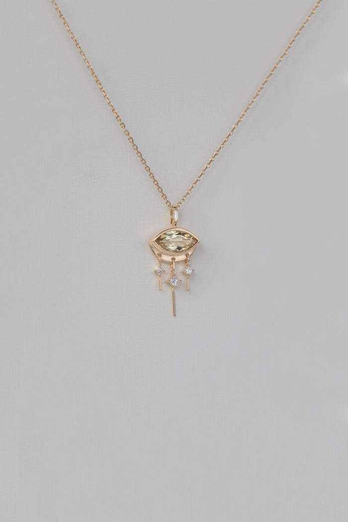 Marquise Eye Necklace - Sepia Tourmaline & Dangling Diamond 14k Yellow Gold