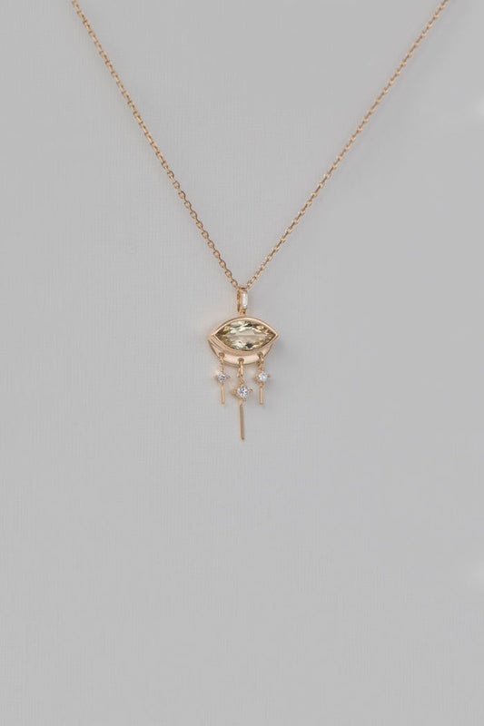 Marquise Eye Necklace - Sepia Tourmaline & Dangling Diamond 14k Yellow Gold
