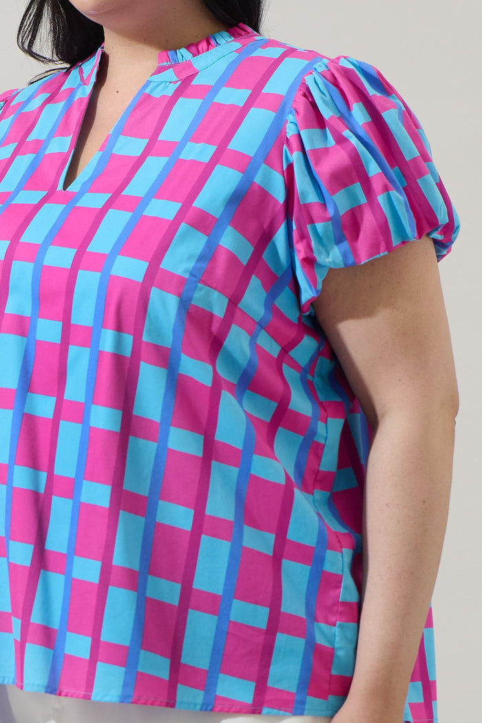 Marvy Checker Kenie Puff Sleeve Top Curve