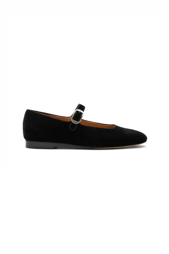 Mary Jane Ballet Flat - Black Suede