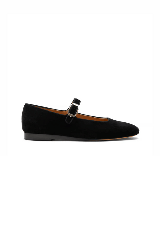 Mary Jane Ballet Flat - Black Suede