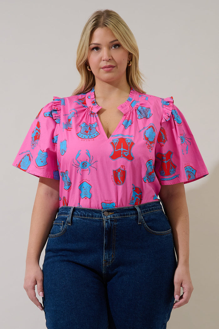 Mei Split Neck Top Zodiac Curve