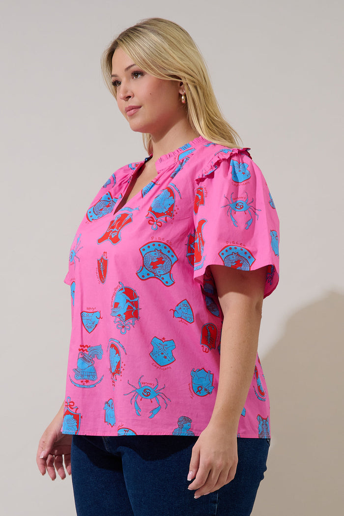 Mei Split Neck Top Zodiac Curve