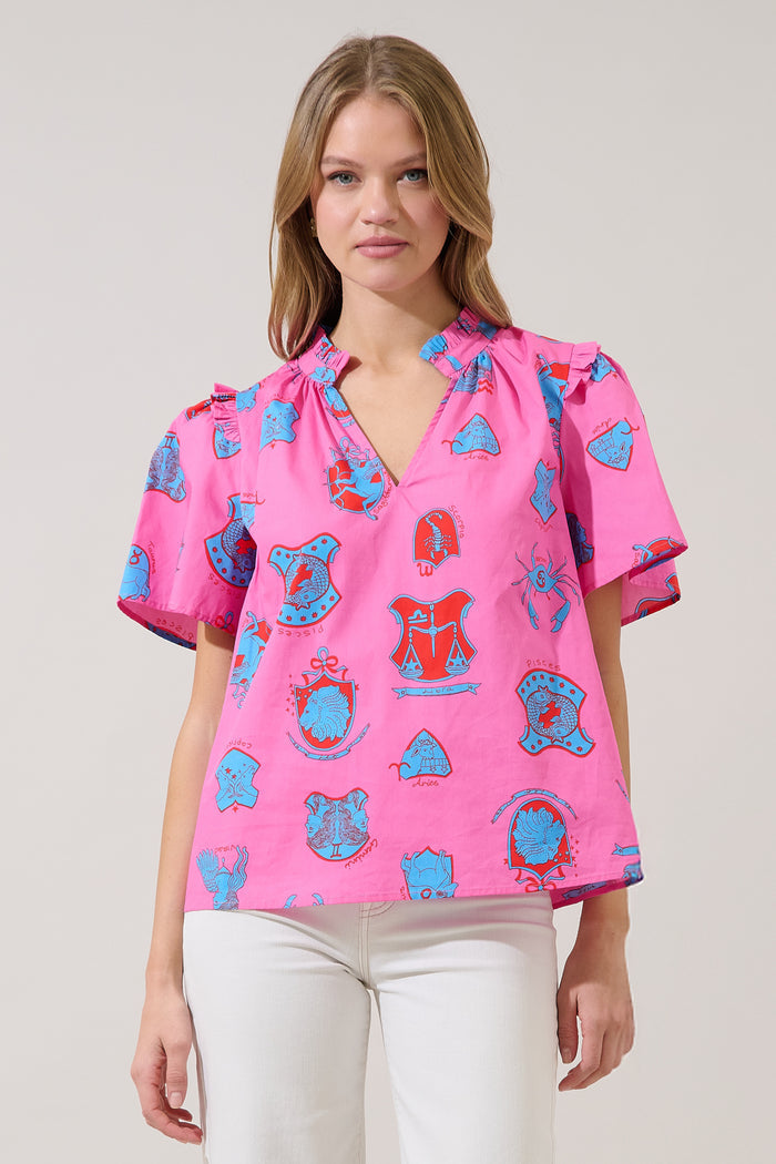 Mei Split Neck Top Zodiac