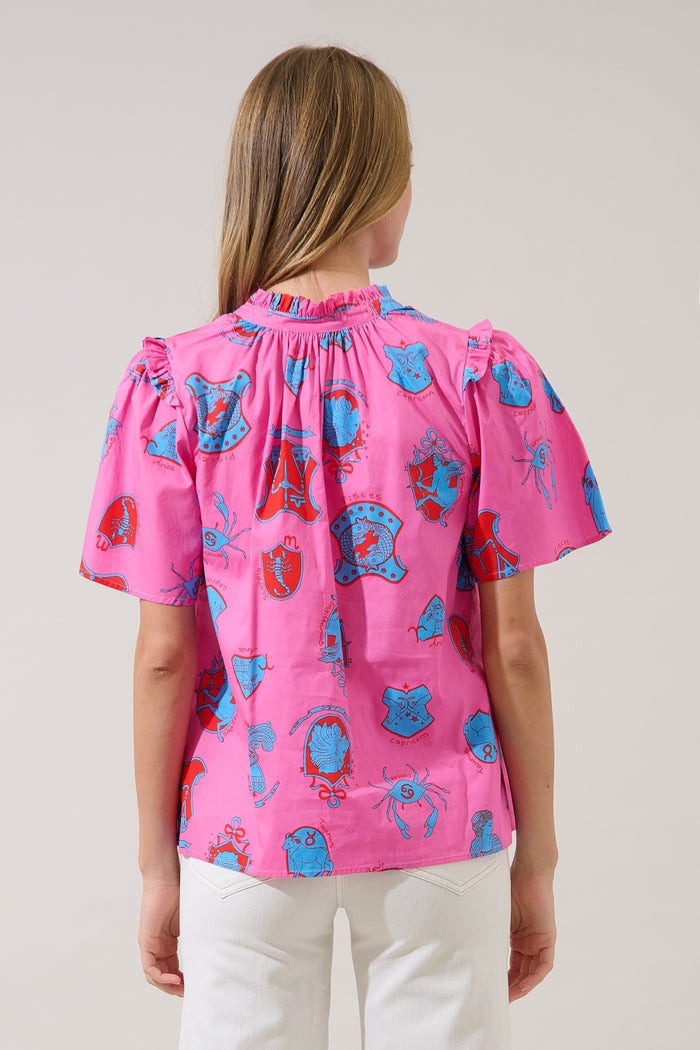 Mei Split Neck Top Zodiac