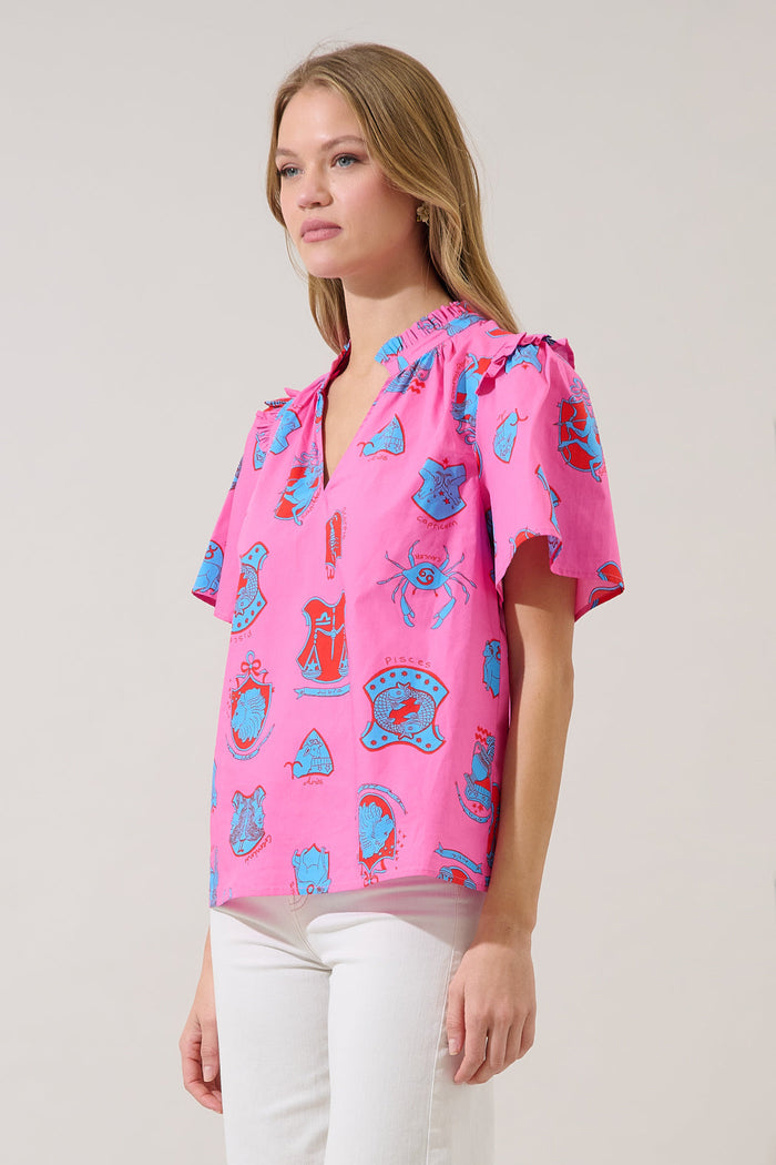Mei Split Neck Top Zodiac