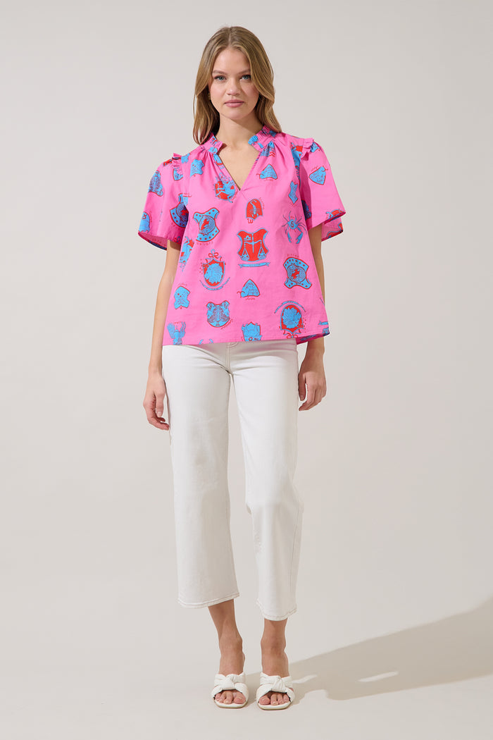 Mei Split Neck Top Zodiac