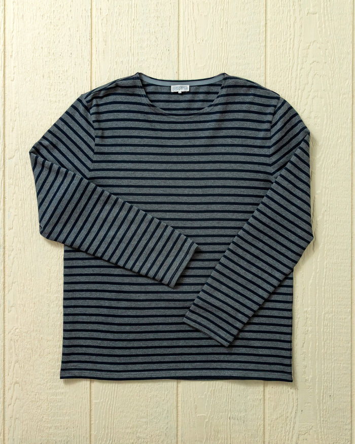 Men's Breton Stripe Boatneck Tee In Heather Grey/Navy