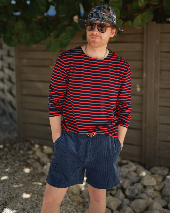 Men's Breton Stripe Boatneck Tee In Navy/Red