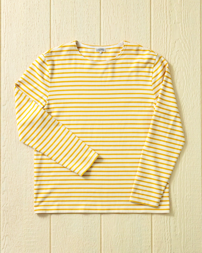 Men's Breton Stripe Boatneck Tee in Off White/Mango