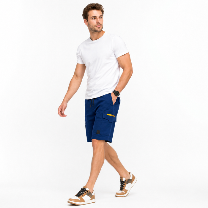 Men's summer utility shorts in navy blue high waist fit
