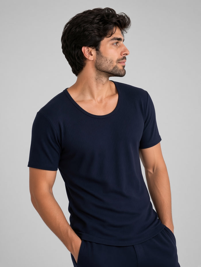Men's Navy Blue Premium Poly Wool Thermal Half Sleeve Shirt (8/1)
