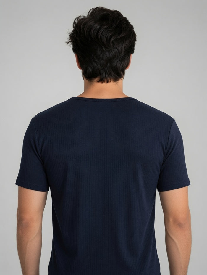 Men's Navy Blue Premium Poly Wool Thermal Half Sleeve Shirt (8/1) - Hinz Clothing