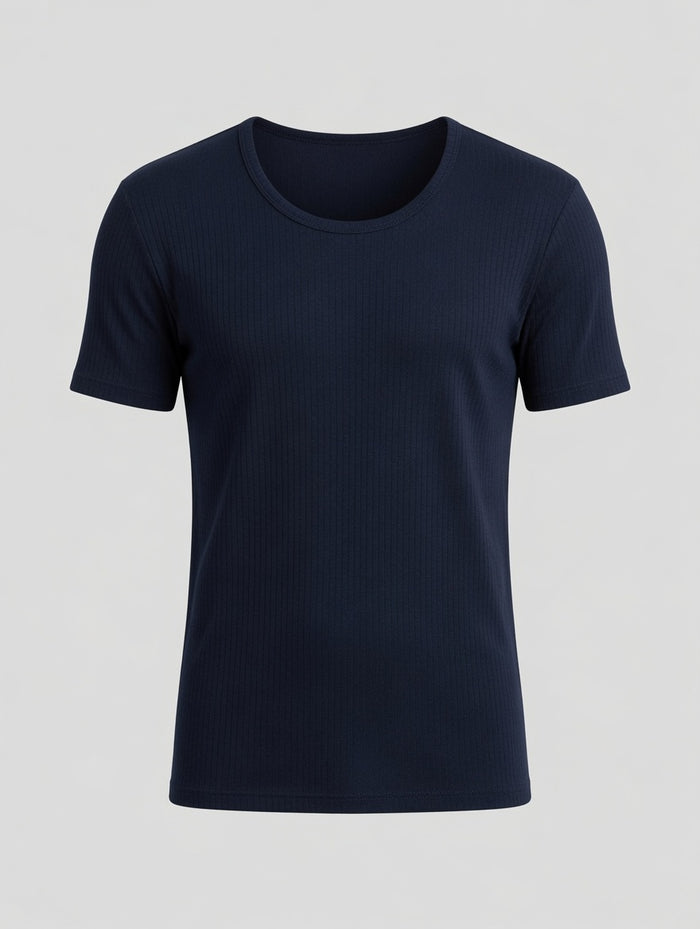 Men's Navy Blue Premium Poly Wool Thermal Half Sleeve Shirt (8/1) - Hinz Clothing