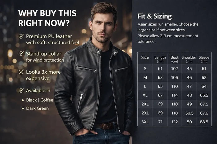 mens pu leather motorcycle jacket dark green minimalist design