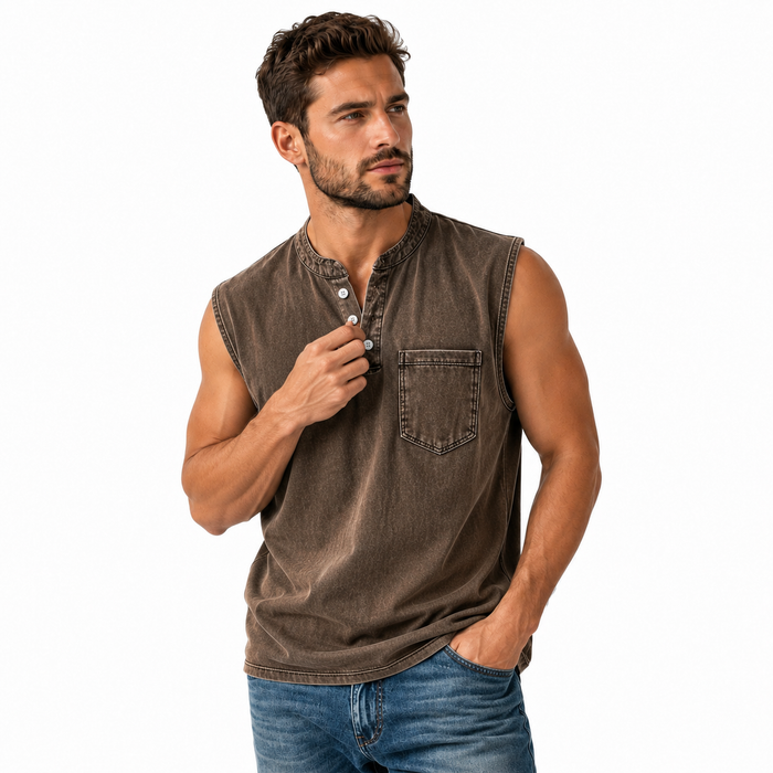 Men's Sleeveless T Shirt - Washed Summer Top