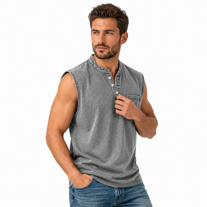 Men's Sleeveless T Shirt - Washed Summer Top
