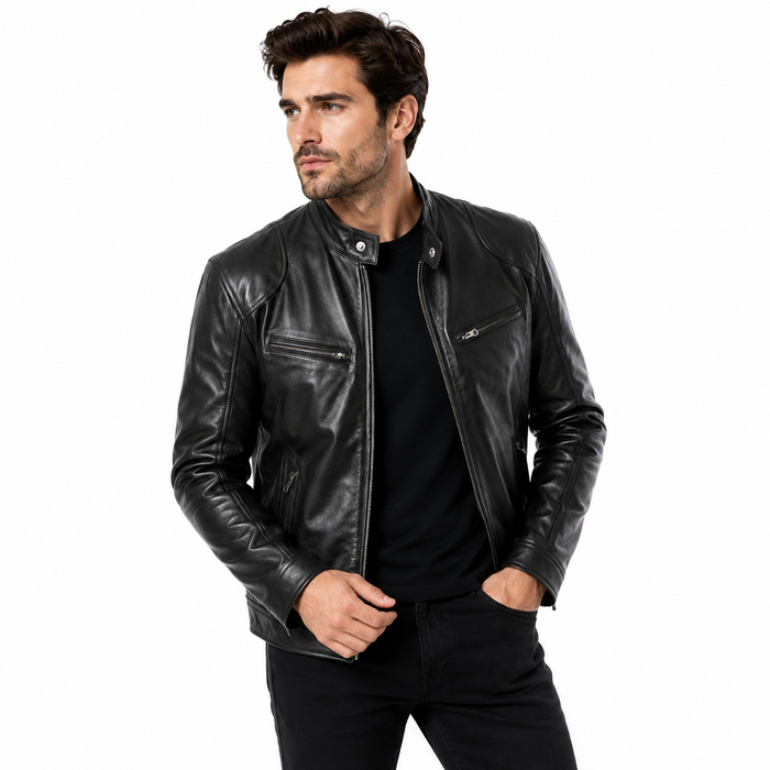 Structured men's outerwear jacket for smart casual city outfits