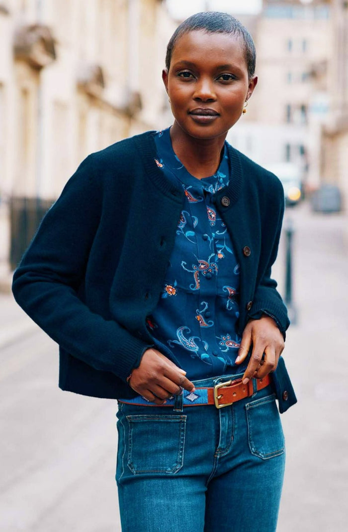 Merino Wool Brittany Cardigan | Navy - Aspiga