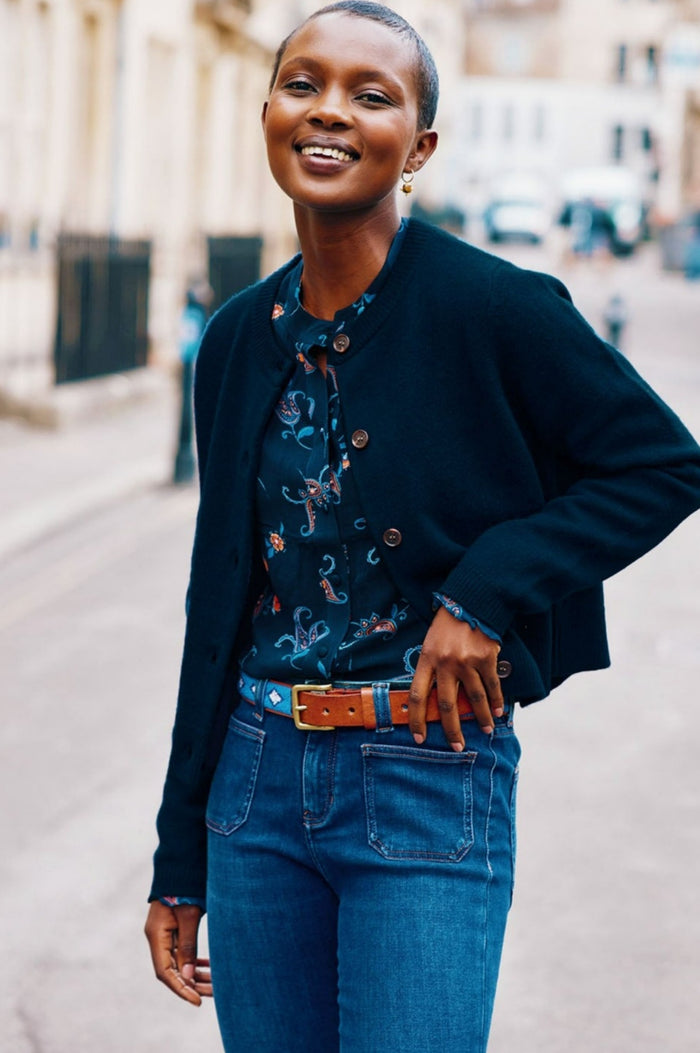 Merino Wool Brittany Cardigan | Navy - Aspiga