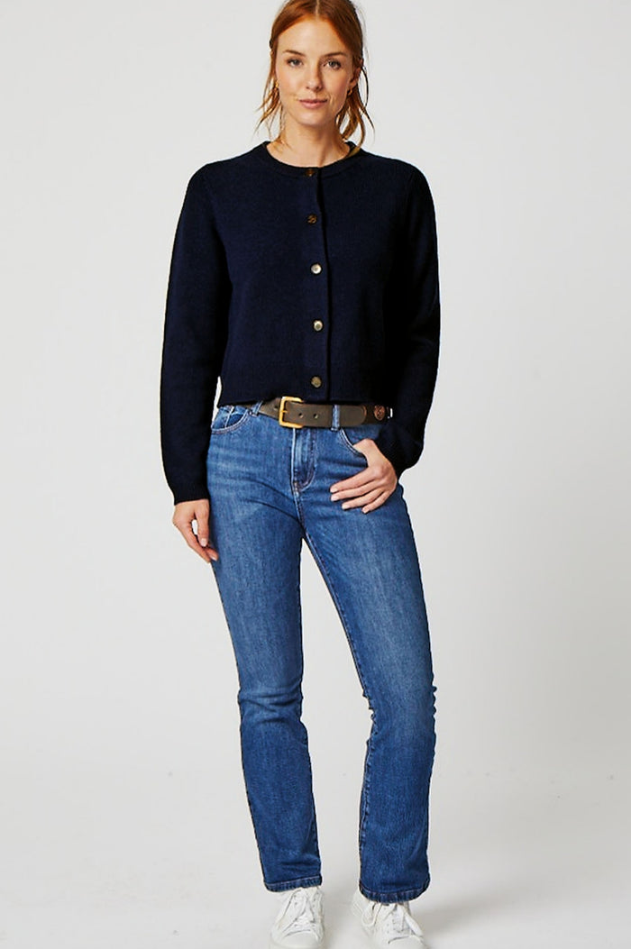 Merino Wool Brittany Cardigan | Navy - Aspiga
